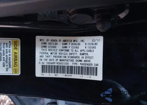 2012 Acura Tl 3.7 из США, поврежденный, VIN 19UUA9F74CA001059